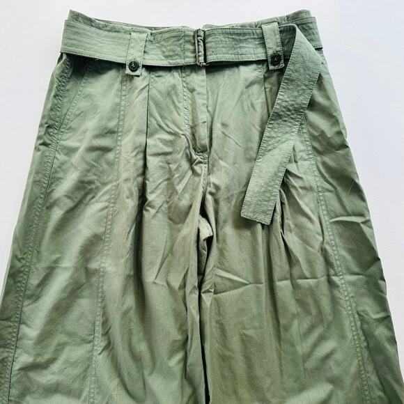 Max Mara Weekend Recco Wide Leg Pants Green Size 12 IT 46 Belted Culotte Ankle - Picture 3 of 12